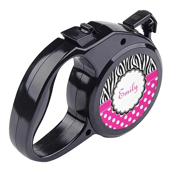Zebra Print & Polka Dots Retractable Dog Leash - Angle