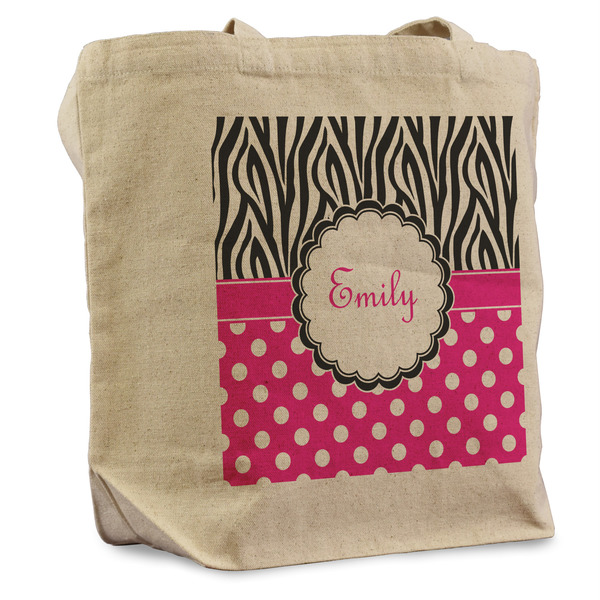 Custom Zebra Print & Polka Dots Reusable Cotton Grocery Bag - Single (Personalized)