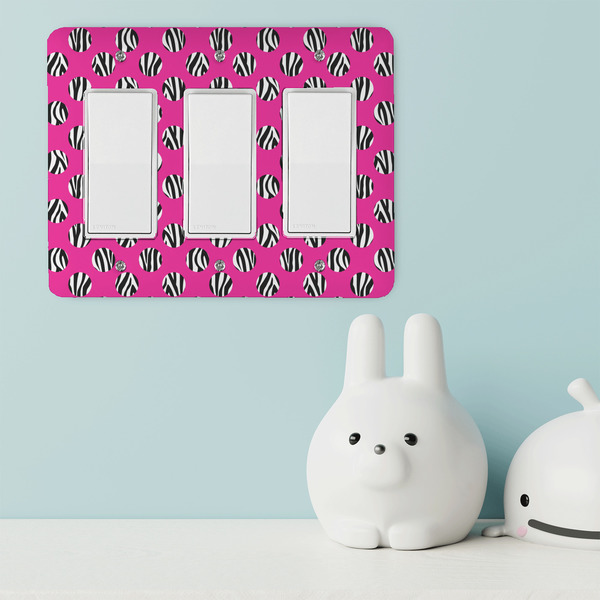 Zebra Print & Polka Dots Rocker Light Switch Covers - Triple - IN CONTEXT