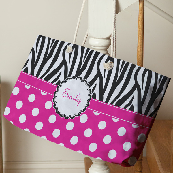 Zebra Print & Polka Dots Large Rope Tote - Life Style
