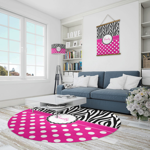 Zebra Print & Polka Dots Round Area Rug - IN CONTEXT