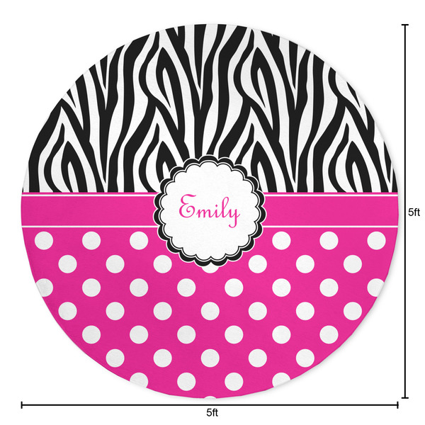 Zebra Print & Polka Dots Round Area Rug - Size
