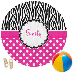 Zebra Print & Polka Dots Round Beach Towel (Personalized)