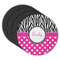 Zebra Print & Polka Dots Round Rubber Backed Coasters - Set of 4 (Personalized)