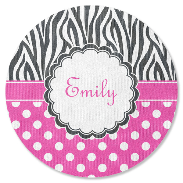 Custom Zebra Print & Polka Dots Round Rubber Backed Coaster (Personalized)