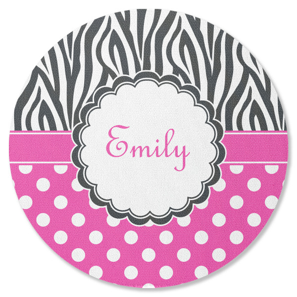 Zebra Print & Polka Dots Round Coaster Rubber Back - Single