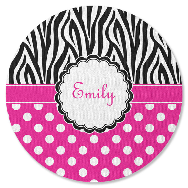 Zebra Print & Polka Dots Round Coaster Rubber Back - Single