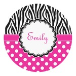 Zebra Print & Polka Dots Round Decal - Small (Personalized)