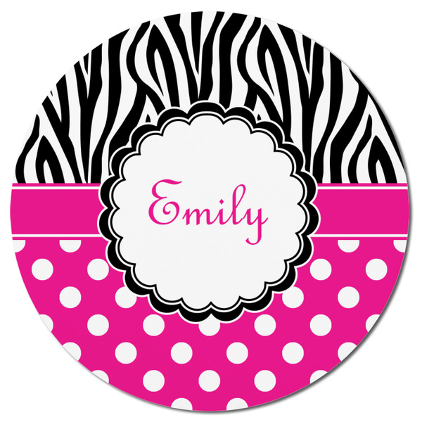 Zebra Print & Polka Dots Round Fridge Magnet - FRONT