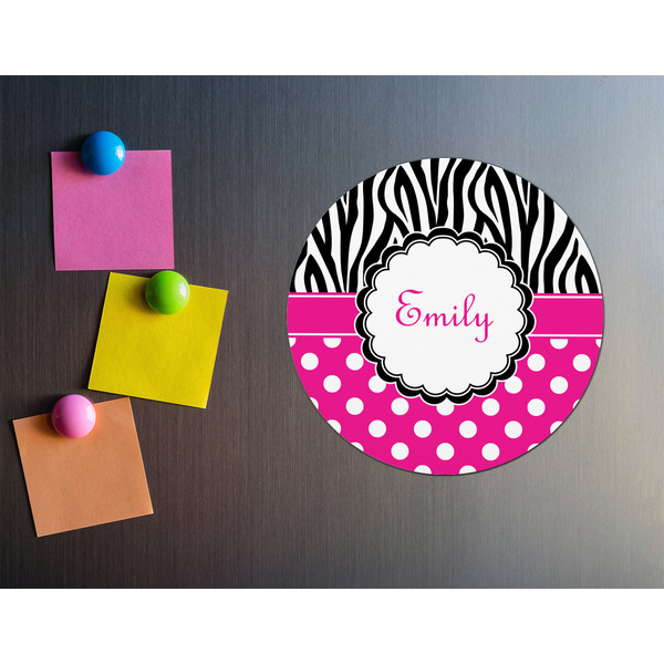 Zebra Print & Polka Dots Round Fridge Magnet - LIFESTYLE