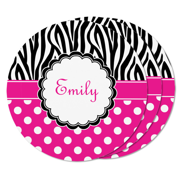 Zebra Print & Polka Dots Round Fridge Magnet - THREE