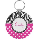 Zebra Print & Polka Dots Round Plastic Keychain (Personalized)