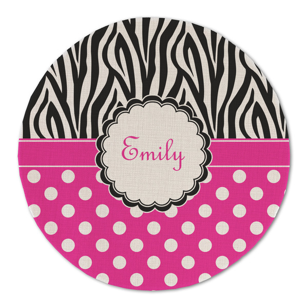Zebra Print & Polka Dots Round Linen Placemats - FRONT (Double Sided)