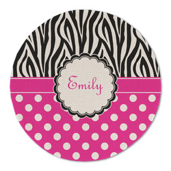 Zebra Print & Polka Dots Round Linen Placemat - Single Sided (Personalized)