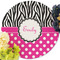 Zebra Print & Polka Dots Round Linen Placemats - Front (w flowers)