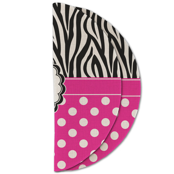 Zebra Print & Polka Dots Round Linen Placemats - HALF FOLDED (double sided)