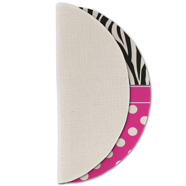 Zebra Print & Polka Dots Round Linen Placemats - HALF FOLDED (single sided)