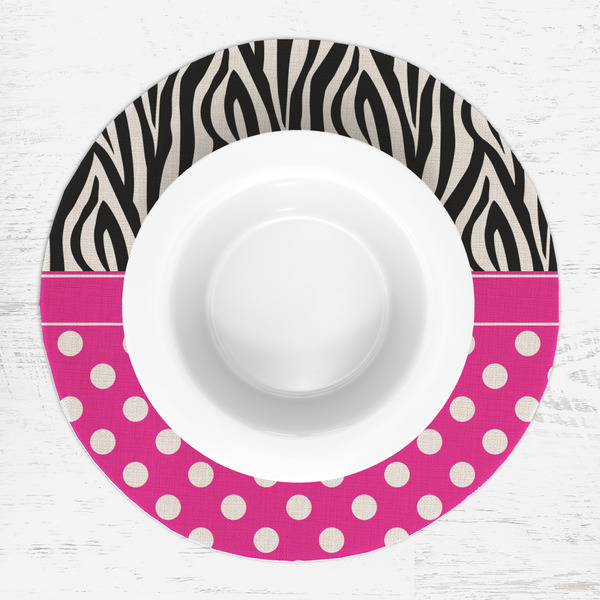 Zebra Print & Polka Dots Round Linen Placemats - LIFESTYLE (single)