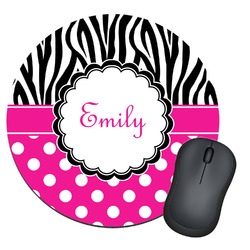 Zebra Print & Polka Dots Round Mouse Pad (Personalized)
