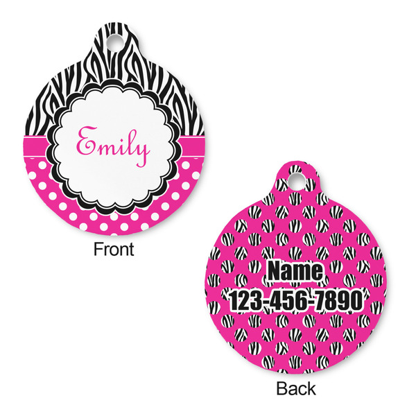 Zebra Print & Polka Dots Round Pet ID Tag - Large - Approval