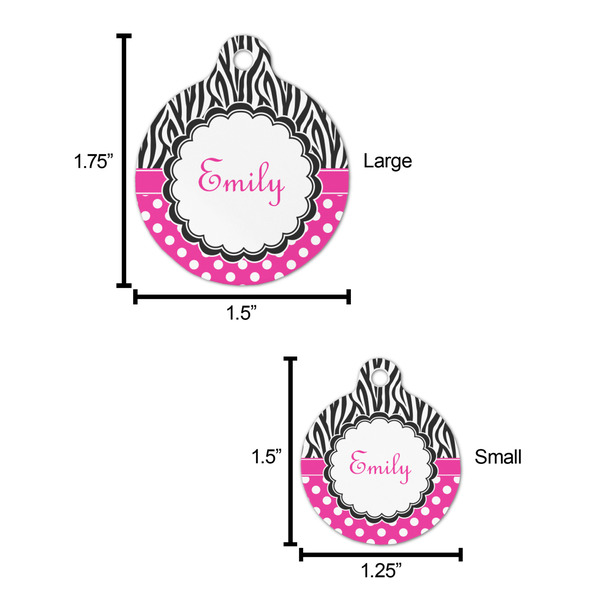 Zebra Print & Polka Dots Round Pet ID Tag - Large - Comparison Scale