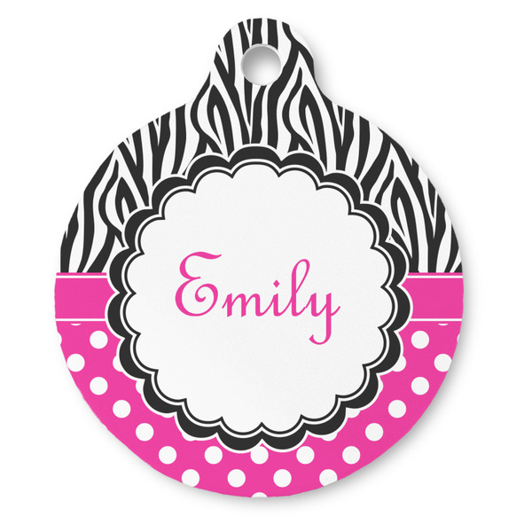 Custom Zebra Print & Polka Dots Round Pet ID Tag (Personalized)