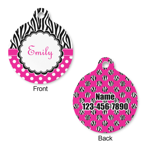 Zebra Print & Polka Dots Round Pet Tag - Front & Back