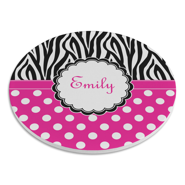 Zebra Print & Polka Dots Round Stone Trivet - Angle View