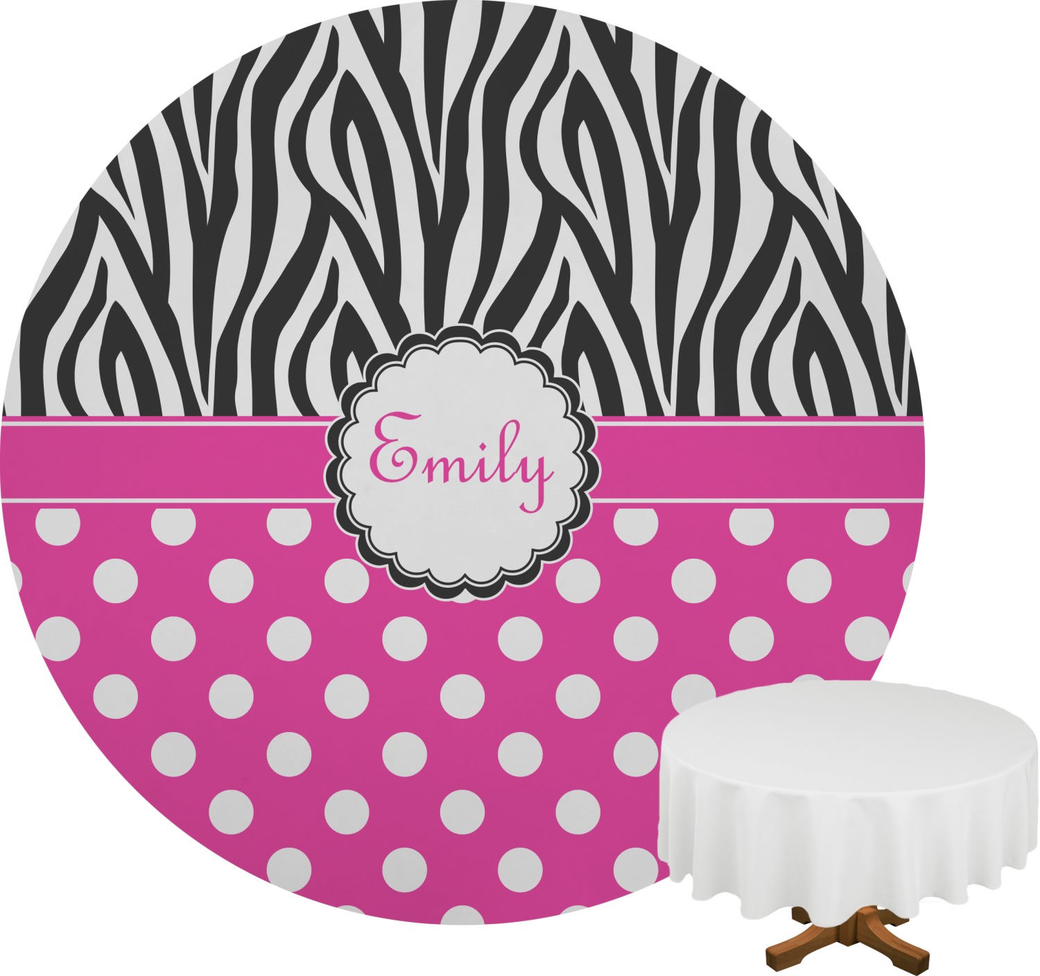 Zebra Print & Polka Dots Round Tablecloth (Personalized) YouCustomizeIt