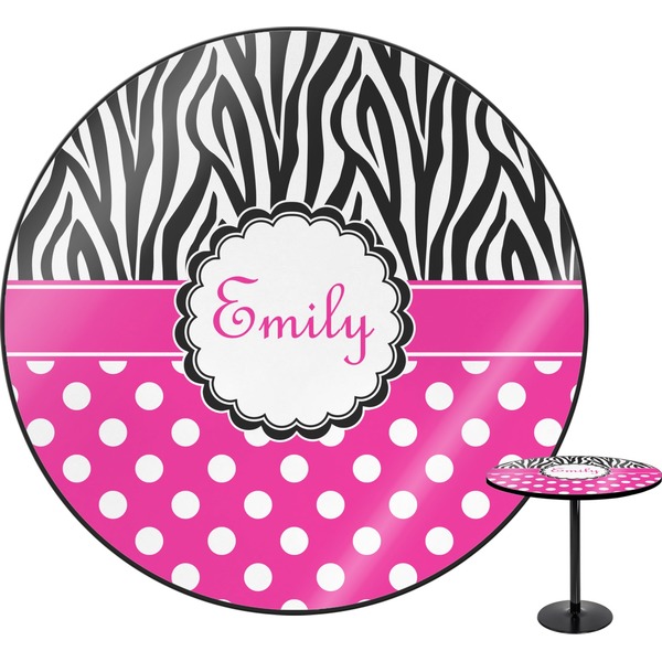 Custom Zebra Print & Polka Dots Round Table (Personalized)