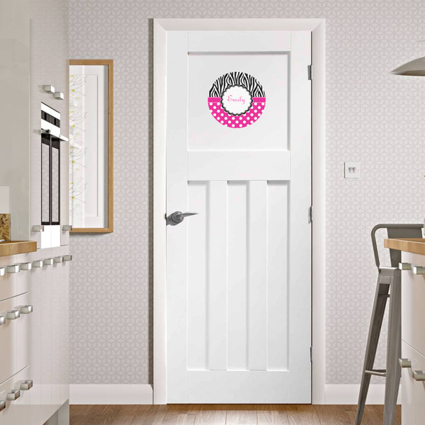 Zebra Print & Polka Dots Round Wall Decal on Door