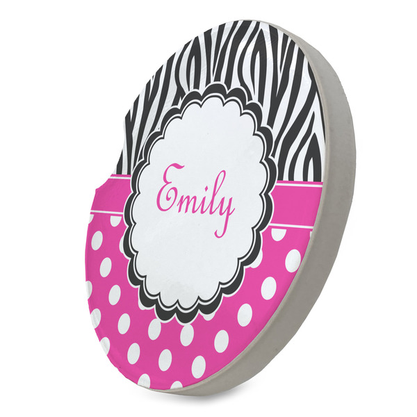 Zebra Print & Polka Dots Sandstone Car Coaster - STANDING ANGLE