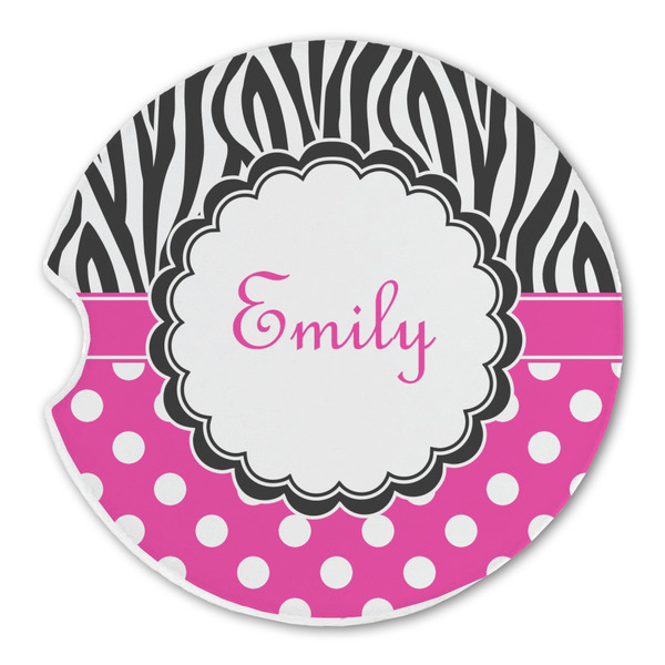 Zebra Print & Polka Dots Sandstone Car Coaster - Single