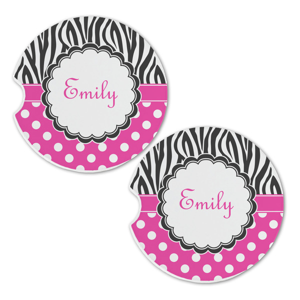 Zebra Print & Polka Dots Sandstone Car Coasters - Set of 2