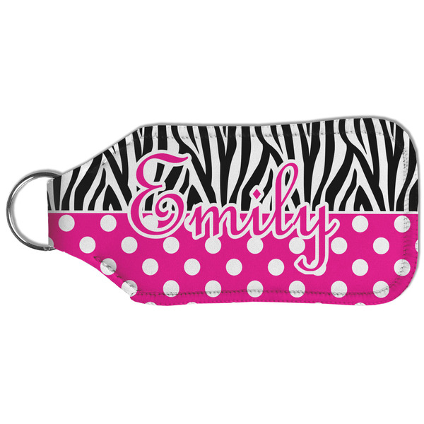 Zebra Print & Polka Dots Sanitizer Holder Keychain - Large (Back)
