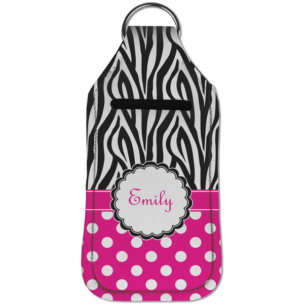 Zebra Print & Polka Dots Sanitizer Holder Keychain - Large (Front)