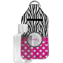 Zebra Print & Polka Dots Hand Sanitizer & Keychain Holder - Large (Personalized)