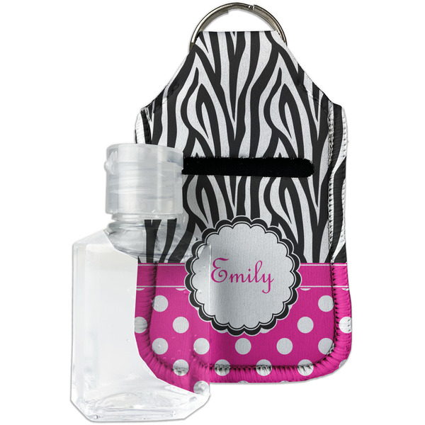 Custom Zebra Print & Polka Dots Hand Sanitizer & Keychain Holder - Small (Personalized)