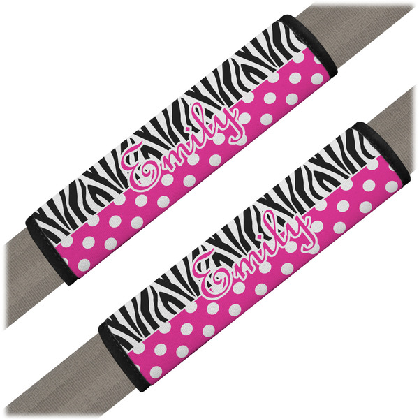 Custom Zebra Print & Polka Dots Seat Belt Covers (Set of 2) (Personalized)
