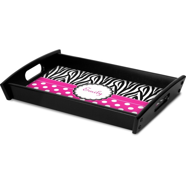 Zebra Print & Polka Dots Serving Tray Black - Corner