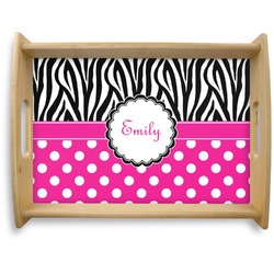 Zebra Print & Polka Dots Natural Wooden Tray - Large (Personalized)