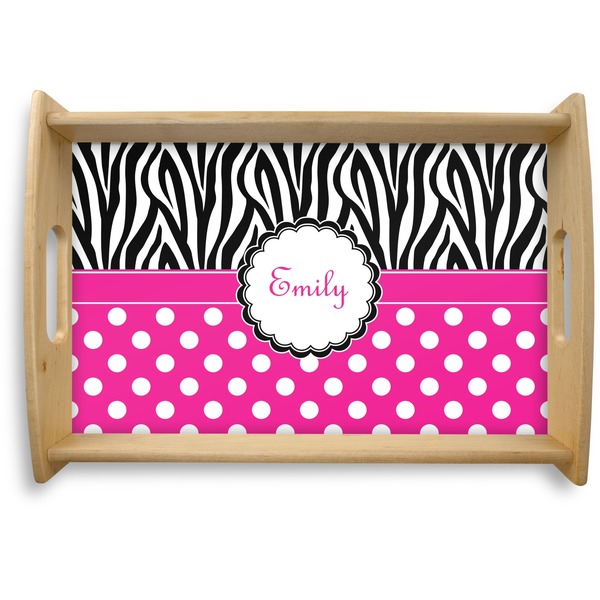 Custom Zebra Print & Polka Dots Natural Wooden Tray - Small (Personalized)