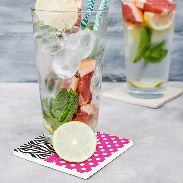 Zebra Print & Polka Dots Set of 4 Stone Coasters - In Context View