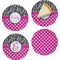 Zebra Print & Polka Dots Set of 4 Glass Appetizer / Dessert Plate 8" (Personalized)