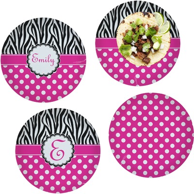 Zebra Print & Polka Dots Set of 4 Glass Lunch / Dinner Plate 10" (Personalized)