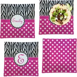 Zebra Print & Polka Dots Set of 4 Glass Square Lunch / Dinner Plate 9.5" (Personalized)