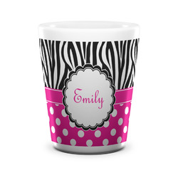 Zebra Print & Polka Dots Ceramic Shot Glass - 1.5 oz - White - Set of 4 (Personalized)