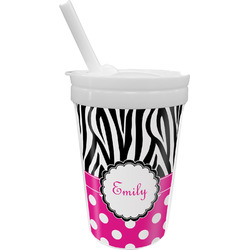 Zebra Print & Polka Dots Sippy Cup with Straw (Personalized)