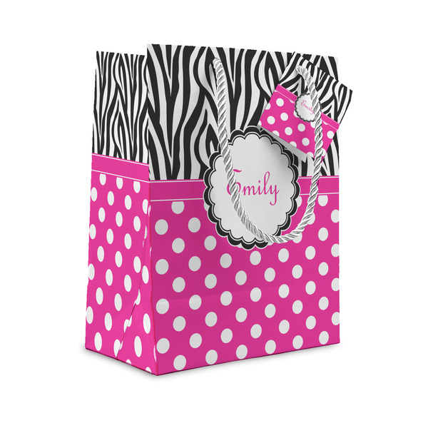 Custom Zebra Print & Polka Dots Small Gift Bag (Personalized)
