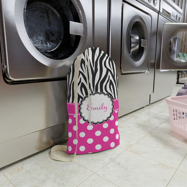 Zebra Print & Polka Dots Small Landry Bag - In Context
